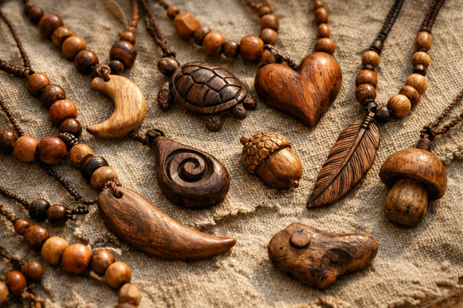 Carved wood necklaces